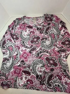 Chicos Zenergy Women’s 4 (XXL) Plus Crushed Pink Paisley Top 3/4 Sleeve - Picture 1 of 8