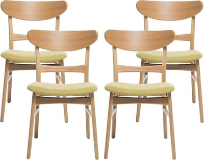 Sillas de comedor modernas Gloria Mid-Century (juego de 4), té verde y roble natural Foto 1 de 4