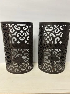 Set of Metal Candle Sconces (2) Wall Mount With Candles Brown 12” Tall 7”Wide - Picture 1 of 7
