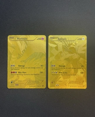 Zekrom Reshiram Gold Rare Legendary  Treasures 2 Card lot LP Good Condition - Image 1 of 2