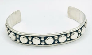 VINTAGE TAXCO MEXICO 925 STERLING SILVER DOMED POLKA DOT BRUTALIST CUFF BRACELET - Picture 1 of 10