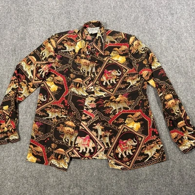 CARLISLE Silk Animal Print Button Down Shirt Size 6 - Image 1 of 4