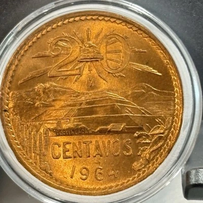 1964-MO 墨西哥 20 CENTAVOS "CENTS" 选择 BU 高等级硬币胶囊 — 第 1/4 张图片