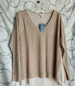 Lucky Brand Women's Knit Metallic Cream V-Neck Blouse Size XXL - Picture 1 of 11