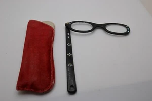 Black folding opera glasses / lorgnette w/red case marked Ballet Jewels J89 - Picture 1 of 6