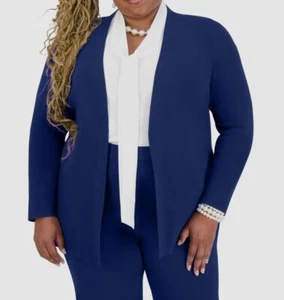 Kasper Women's Blue Collarless Open-Front Cardigan Sweater Plus Size 1X - Picture 1 of 1