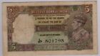 British India King George VI 5 Rupees Sign.CD Deshmukh #p18b 1943