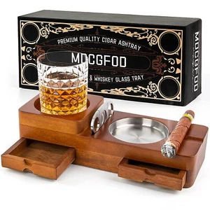 Cigar Ashtray Coaster Whiskey Glass Tray and Cigar Holder, Wooden Ash Tray, S... - Bild 1 von 6