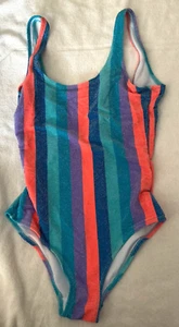 Zara Girls One Piece Striped Glitter Bathing Suit Swimsuit Sz 13-14 Yr 164cm NWT - Picture 1 of 4