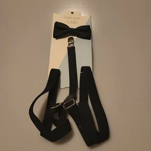 Boy's Class Club Clip-on Bow Tie Suspenders New Black wedding Christmas party  - Picture 1 of 7