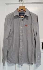 Mens SUPERDRY SHIRT Size L 40" chest Grey/White Striped Long Sleeved 100% Cotton - Picture 1 of 7