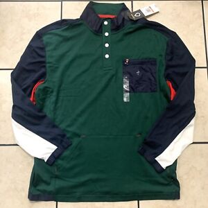 Nautica Competition Mens 3XL Mock Neck Green Pullover Blue Shirt Jacket K27625