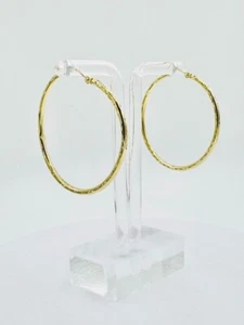 Solid 14k Earring Diamond Cut Hoops 2x40mm Italian gold 880-724 - Picture 1 of 6