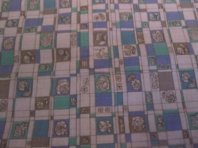 Vtg M Lowenstein & Sons Inc Fabric Cotton Grey Blue Squares Floral 2yd 8" x 44 - Image 1 of 4