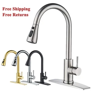 Kitchen Sink Faucet Pull Down Single Handle Swivel Sprayer Mixer Tap With Cover - Picture 1 of 70