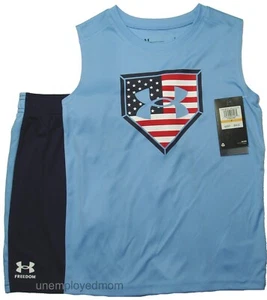 Boys Nike Short Set 2 pc Baseball Tee Outfit American Flag Freedom Patriotic - Picture 1 of 7