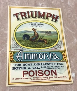 Labels Early 1900's NOS Poison Ammonia Triumph Boyer's Advertising Phila , PA - Picture 1 of 6