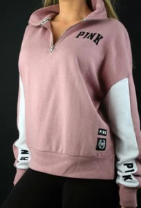 Victoria's Secret PINK Boyfriend Half Zip Mockneck Logo Fleece Sweatshirt - Picture 1 of 2