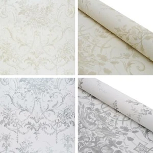 Floral Damask Tuileries Laura Ashley Wallpaper Cream Dark Linen White Silver - Picture 1 of 9