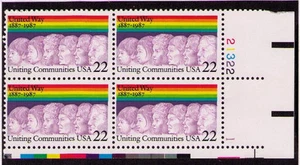 US USA Sc# 2275 MNH FVF PL# BLOCK United Way Uniting Communities Rainbow Faces - Picture 1 of 1