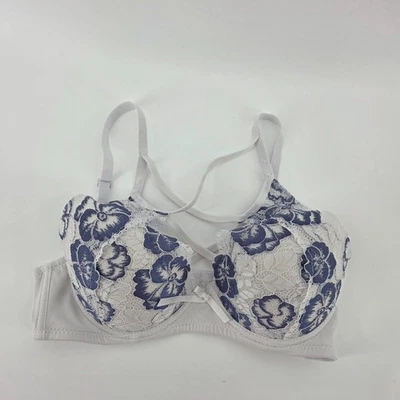 Sujetador Bella para mujer 34B acolchado con aros blanco/azul floral cruzado Foto 1 de 4