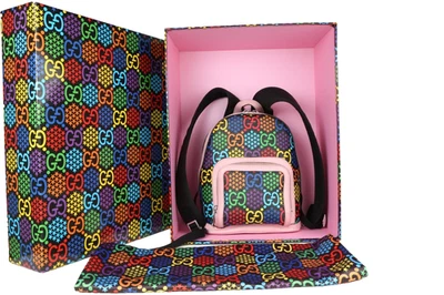 GUCCI Logo GG Psychedelic Backpack Bag Supreme Leather Black Pink Italy 14FB854 - Image 1 of 4
