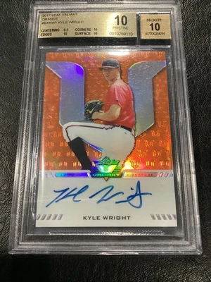 2017 Leaf Valiant Draft Kyle Wright BGS 10 Gem MT Orange Prismatic RC Auto #6/25 - Image 1 of 4