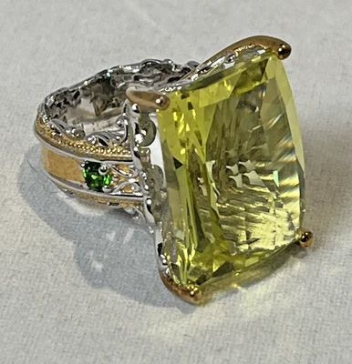 Anillo Gems En Vogue 30.12ct Cojín Corte Cuadros Ouro Verde - Talla 6 Foto 1 de 4