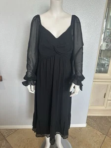 Schwarzes langärmliges Babydoll-Midikleid aus Baumwolle Gr. 22 W - Bild 1 von 6