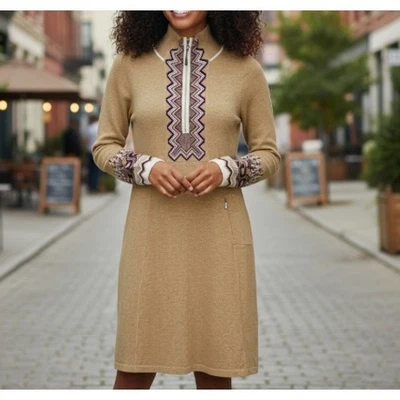 Athleta Alps Fair Isle снег Cat свитер платье хлопок кашемир насмешливый шеи размер XS - Изображение 1 из 4