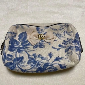 Gucci Damen Herbarium Kosmetiktasche Blumenmuster Blau Weiß Gold GG Logo - Bild 1 von 4
