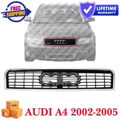 Chrome & Black Replacement Grille Fits For 2002-2005 New Front AUDI A4 Plastic - Image 1 of 2