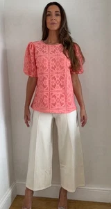 Monsoon Coral Floral Lace Short Sleeve Blouse/ Top Size 10- 20 - Picture 1 of 1