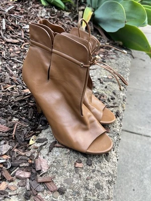 Botines Jimmy Choo para mujer 38,5 de cuero marrón Memphis con punta abierta Foto 1 de 4