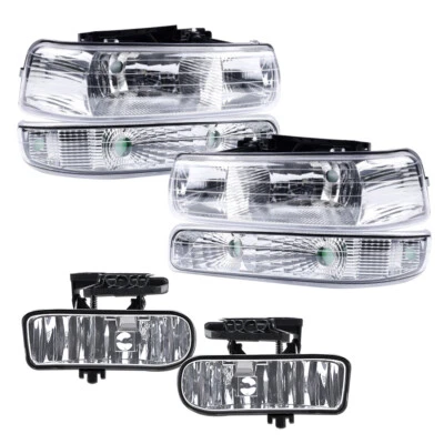 Fit For 99-02 Silverado/00-06 Suburban Chrome Clear Headlights + Fog Lights - Image 1 of 4