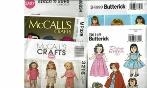 Butterick Set #2 #4089-6149 McCalls #3216-328-6634 18" Puppenkleidung Muster UC - Bild 1 von 6