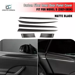 6pcs Real Carbon Fiber Inner Door Panel Trim Cover Fit For Tesla Model S 2021+ - Foto 1 di 8