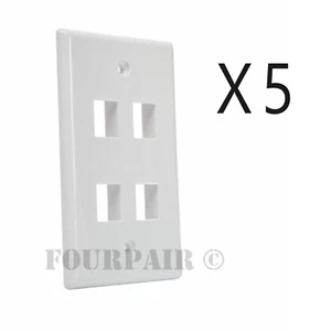 5 Pack Lot - Keystone 4 Hole Port Jack Wall Face Plate Network CAT5e CAT6 White - Picture 1 of 2