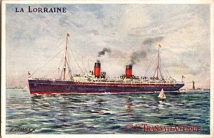 Steam Ship Postcard SS LA LORRAINE Old French Red Stamp Carte Postale - Picture 1 of 2