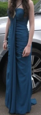 Beautiful Teal Maxi Prom Dress With Train Size 8 - Image 1 of 2