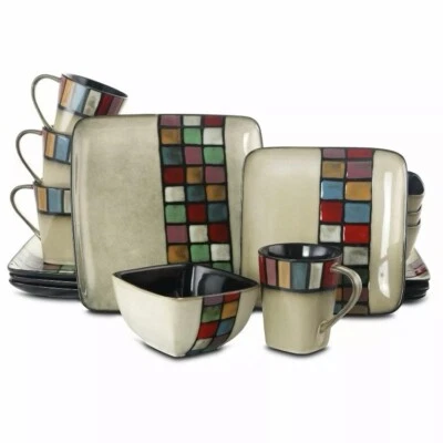 Elama Color Melange 16 pc Multicolored Square Stoneware Dinnerware Set - Image 1 of 4