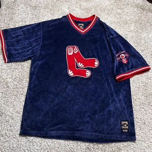 VNTG Boston Red Sox Shirt Mens 2XL XXL Blue Velour G III Carl Banks Cooperstown - Picture 1 of 14