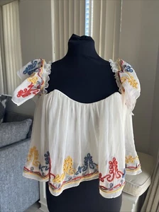 TULAROSA Blusa Top Bordada Transparente Recortada al Hombro S - Imagen 1 de 7