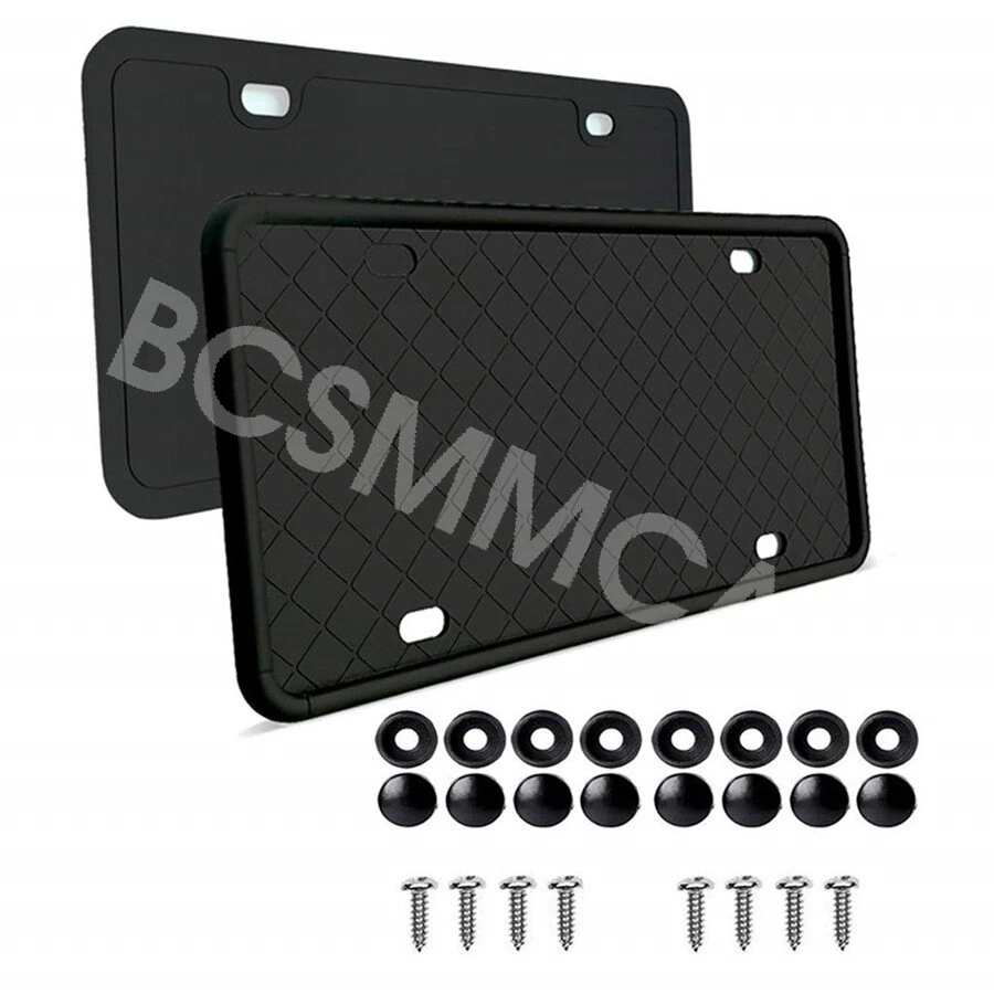 2Pcs Car License Plate Frame Silicone Rubber USA Front Rear Holder Rustproof Foto 1 de 4