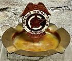 VINTAGE CHICAGO MOTOR CLUB HONOR MEMBER BRASS ASHTRAY & METAL SIGN - RACING RACE