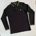 Pretty Green Black Long-Sleeved Men's Polo Shirt Lime Green Twin Tipped Size S