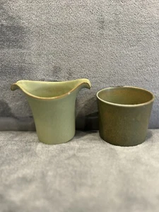 Bennington Potters Creamer 1635 Sage And Rust Double Spout & Sugar Bowl 1634 - Picture 1 of 8