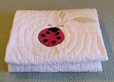 Vintage • Quality Made! Quilted Appliqued Red Ladybugs Blanket  60"x51" (185) - Image 1 of 4