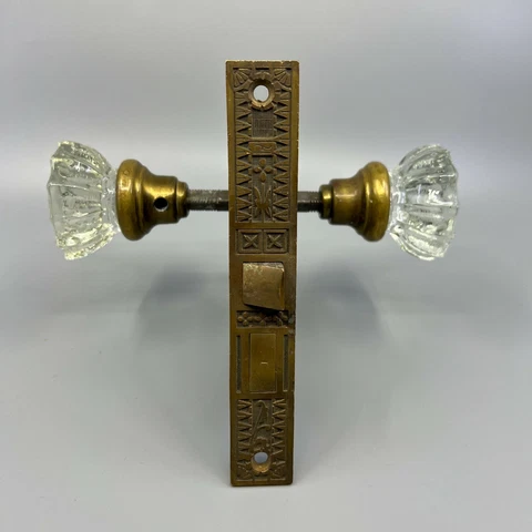 Antique Mortise Lock w Ornate Brass/Bronze Face Plate and Glass Knobs Sargent&Co Cover