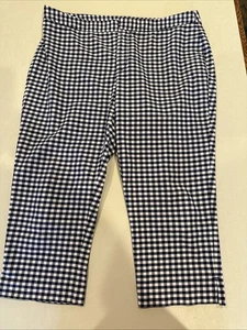 Coldwater Creek Pants Womens 16 Navy Blue Gingham Cropped Leg Natural Fit - Picture 1 of 6